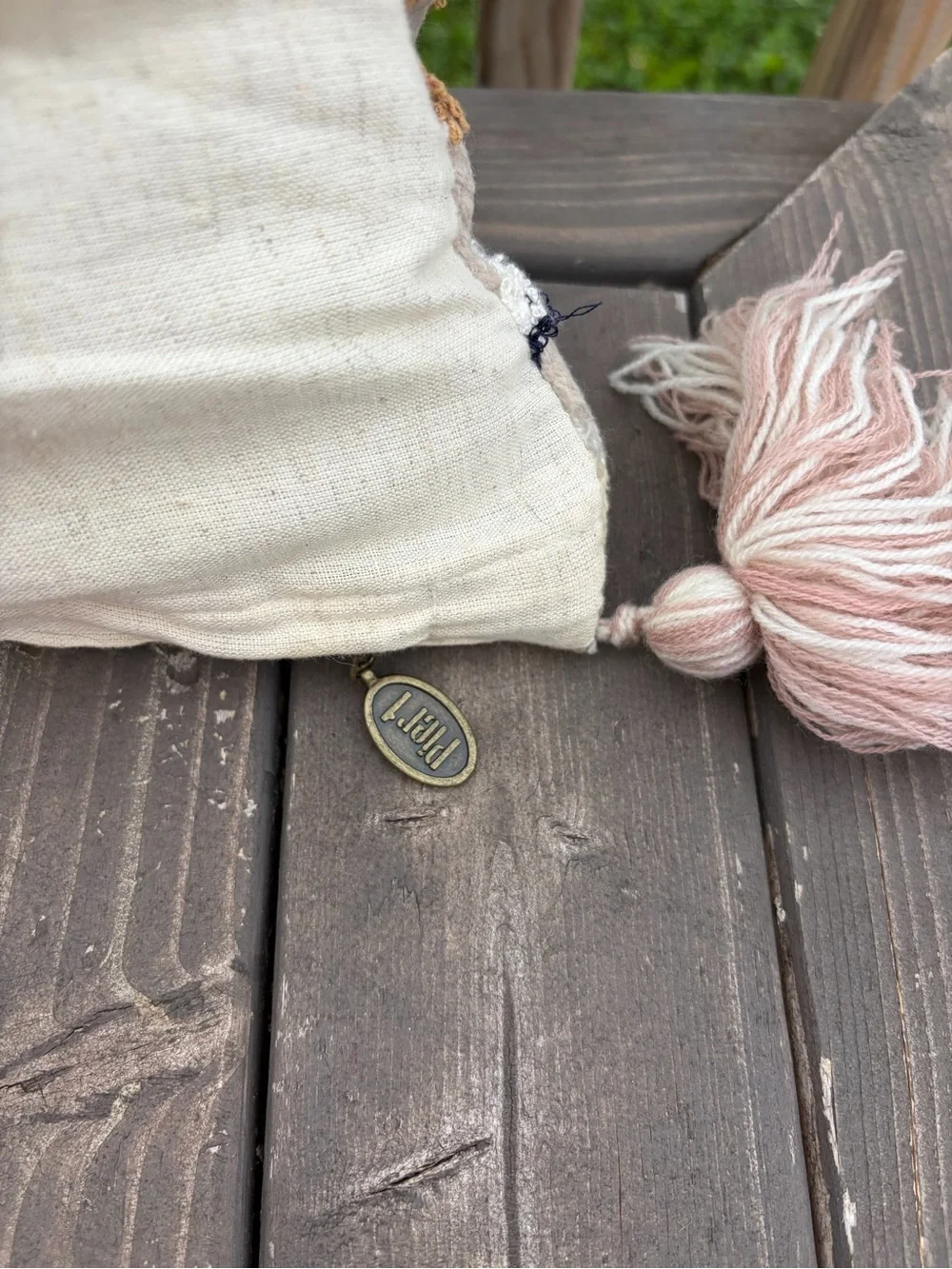 Pier 1 Multicolor Woven Nude Pink Throw Pillow with Tassels 16